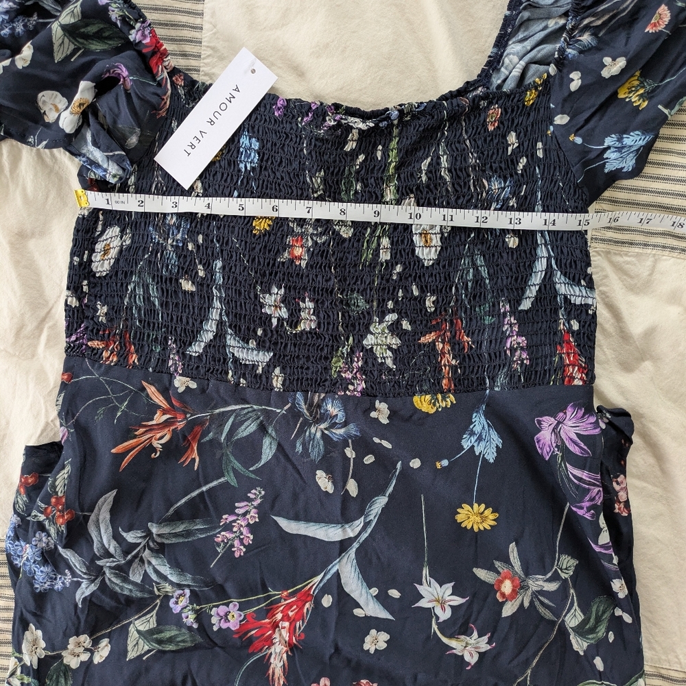 Amour Vert Dina Gemini Viscose Floral Navy Midi Dress - Picture 10 of 13